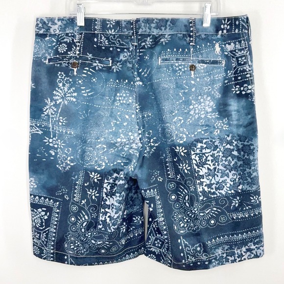 Polo Ralph Lauren Shorts Mens 36 Blue Patchwork Bandana Print Cotton Relaxed Fit - Picture 2 of 10